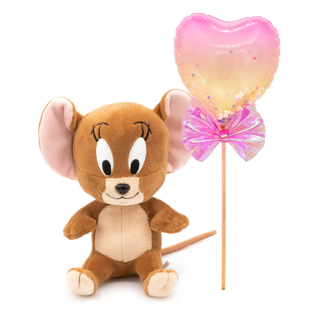 人気アニメ「トムとジェリー」のジェリーのぬいぐるみとスティックバルーンのセットです。