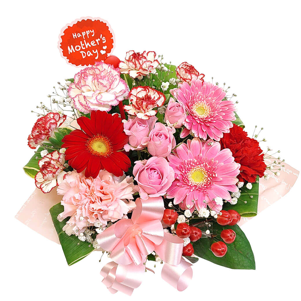 季節の花をアレンジした華やかな母の日アレンジメント