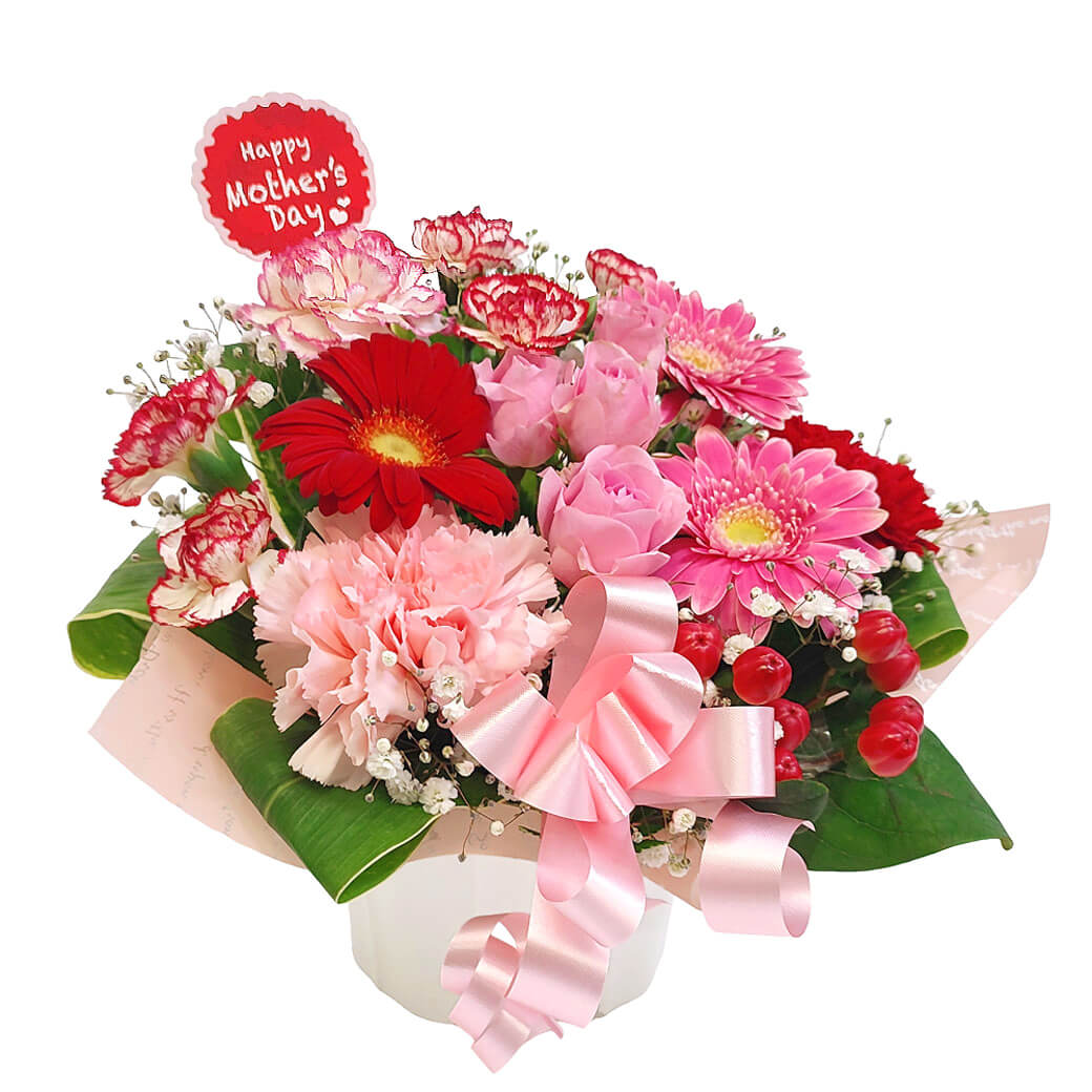 母の日専用のかわいいフラワーピック付き