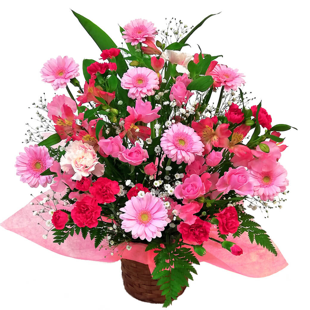 華やかなピンク系のアレンジメントフラワー